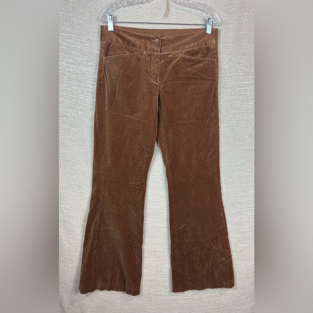 BCBG Size 8 Carla Mid Rise Flare Leg Velvet Brown Flare Leg Trousers